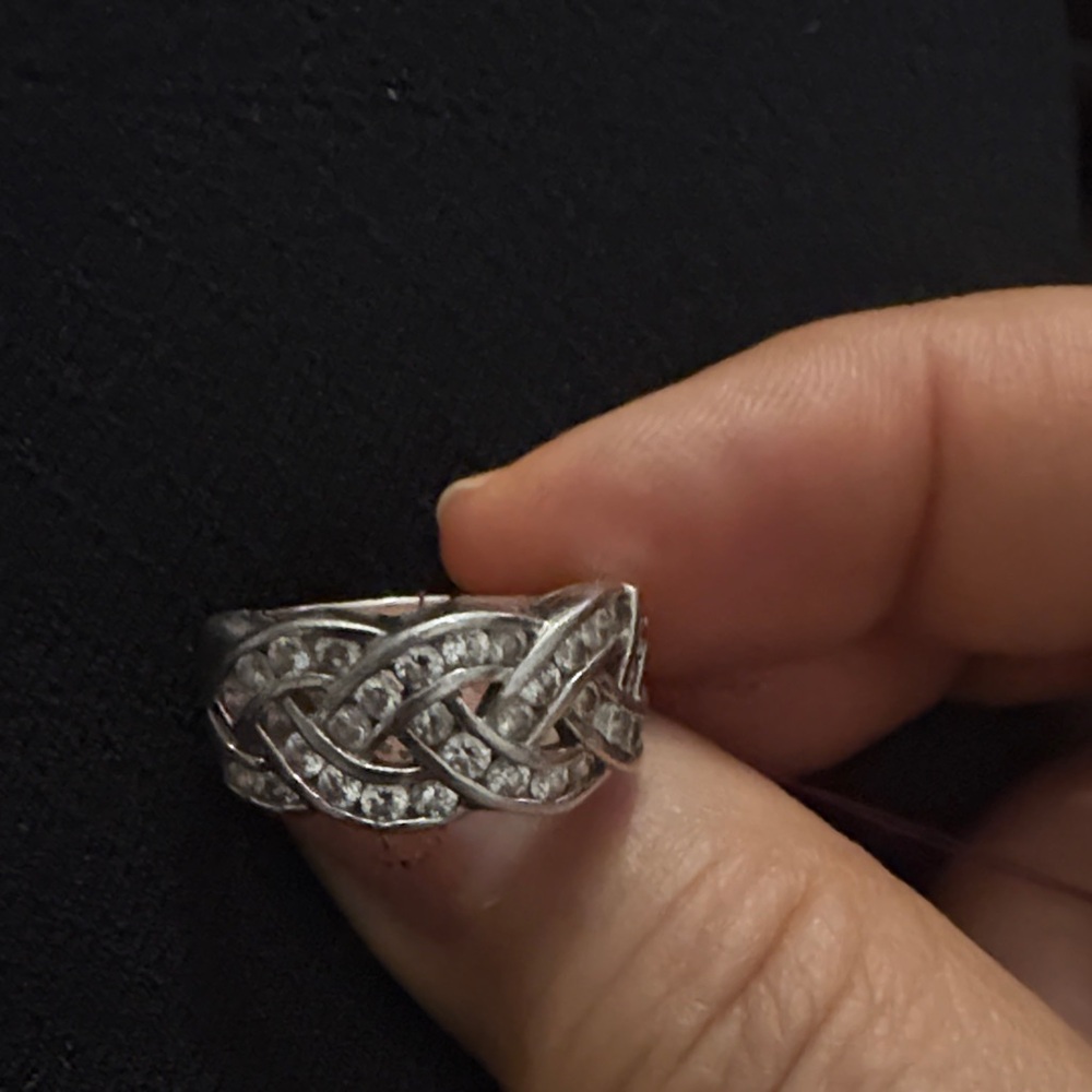 Elegant CZ Sterling Silver Braided Ring